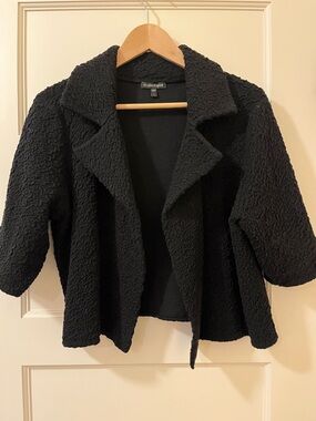 Eileen Fisher • Textured Cropped Bolero Jacket • Black Open Front • Size L